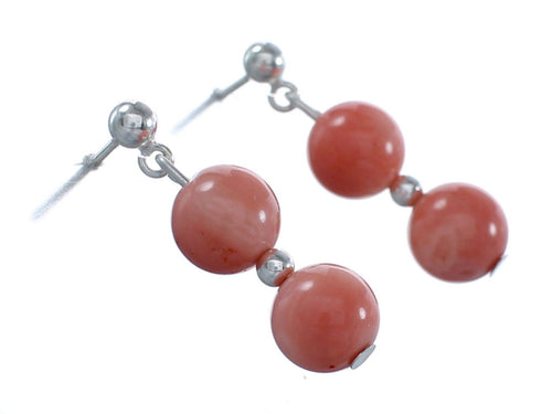 Sterling Silver Pink Coral Bead Post Dangle Earrings AX124723